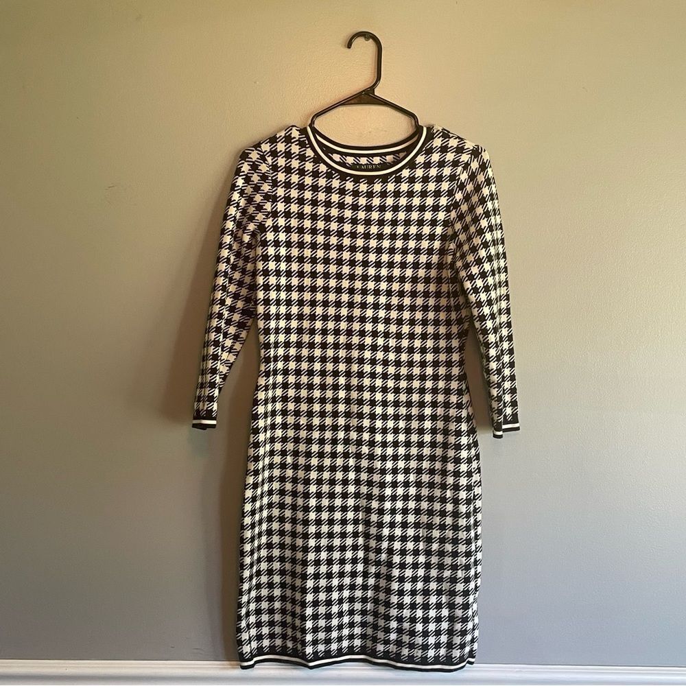 Ralph Lauren Houndstooth Slim fit dress size Small S women’s Black white